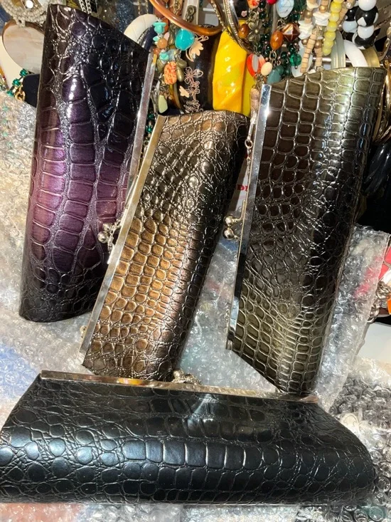 Croc-Embossed Clutch Purse - Multicolor Metallics - Picture 10 of 16